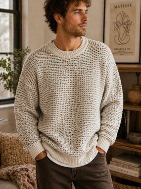 Abercrombie Waffle Knit Sweater Large Neutral Oversized